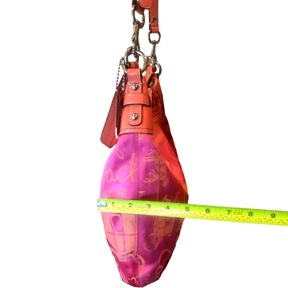 Coach Hot Pink and Coral Satin Signature Hobo